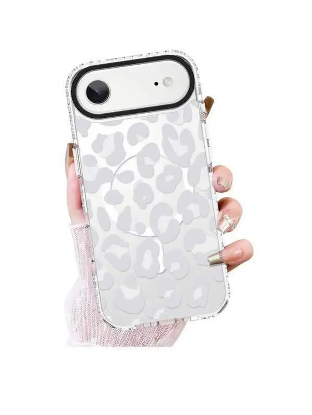 Clear Case for iPhone 17 Air, White Leopard Design